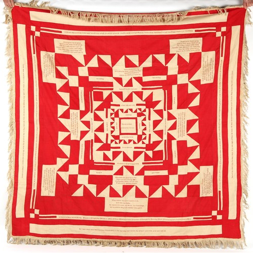 352 - Property of a gentleman - a 19th century red & white cotton quilt or coverlet, reputedly the work of... 