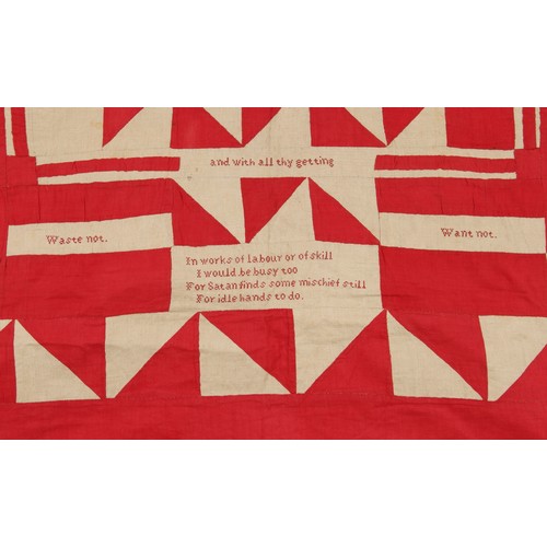 352 - Property of a gentleman - a 19th century red & white cotton quilt or coverlet, reputedly the work of... 