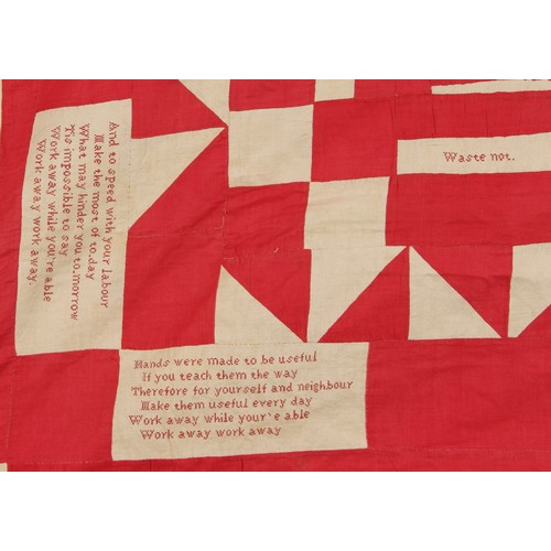 352 - Property of a gentleman - a 19th century red & white cotton quilt or coverlet, reputedly the work of... 