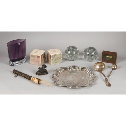 501 - Property of a lady - a group of decorative items including two glass dump weights with bubble decora... 