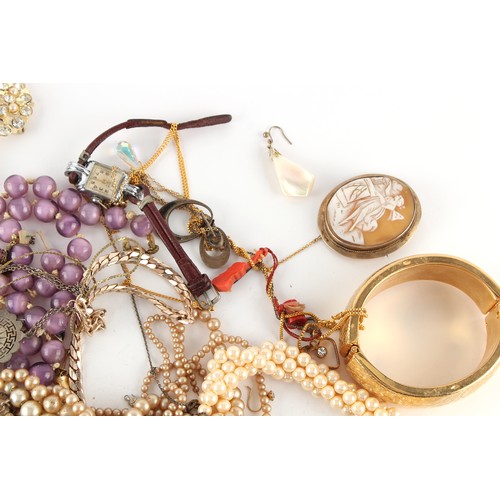 46 - Property of a deceased estate - a bag containing assorted costume jewellery including a silver hinge... 