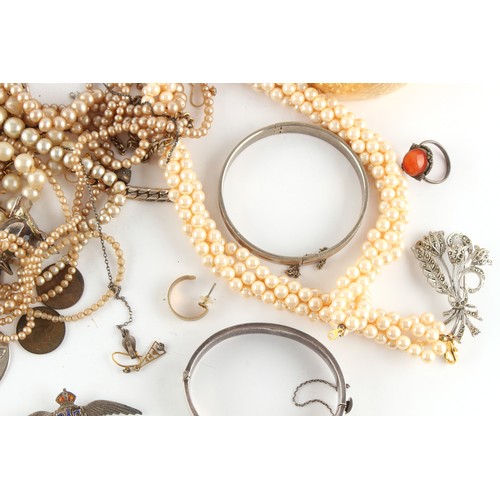 46 - Property of a deceased estate - a bag containing assorted costume jewellery including a silver hinge... 