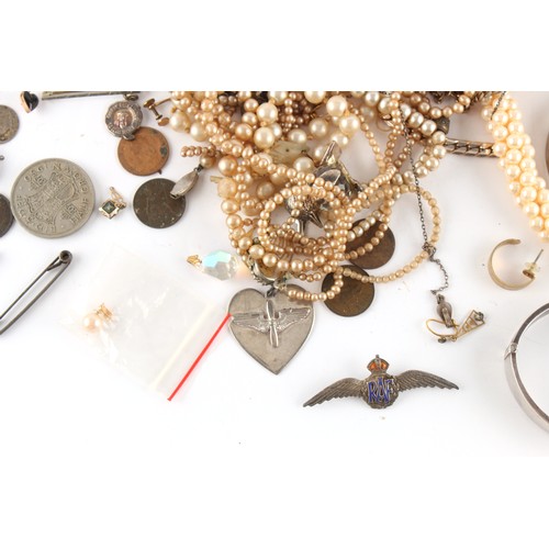 46 - Property of a deceased estate - a bag containing assorted costume jewellery including a silver hinge... 