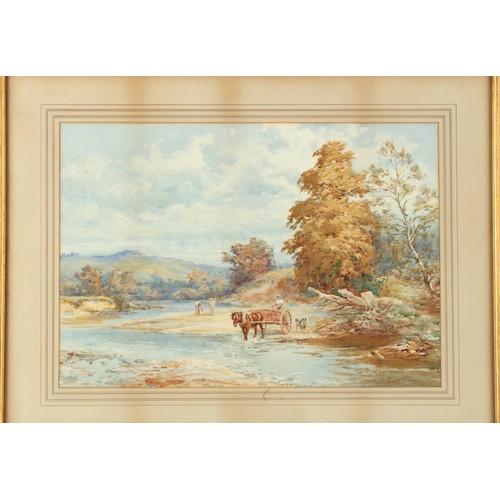 222 - Property of a lady - Frederick James Knowles (1874-1931) - FIGURES AND A HORSE & CART BY A RIVER - w... 