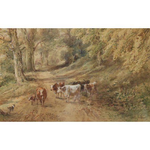 73 - Property of a lady - Henry Earp Snr. (1831-1914) - CATTLE IN FIGURES BESIDE A RIVER - watercolour, 9... 