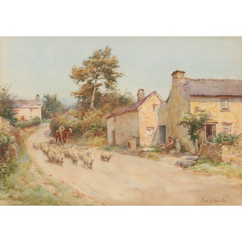 85 - Property of a lady - Frederick James Knowles (1874-1931) - A COUNTRY LANE WITH FIGURES  BY A COTTAGE... 