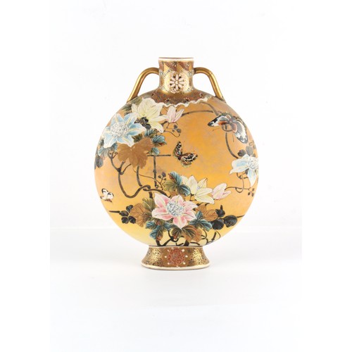 144 - Property of a deceased estate - a Japanese Satsuma moon flask, early 20th century, repair to one han... 