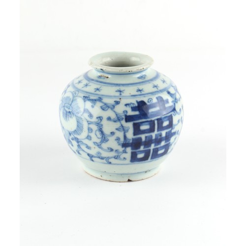 158 - A Chinese blue & white porcelain jarlet, 18th / 19th century, 3.25ins. (8.3cms.) high.