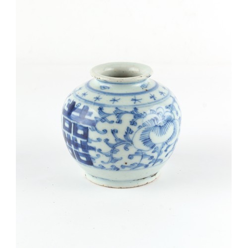 158 - A Chinese blue & white porcelain jarlet, 18th / 19th century, 3.25ins. (8.3cms.) high.