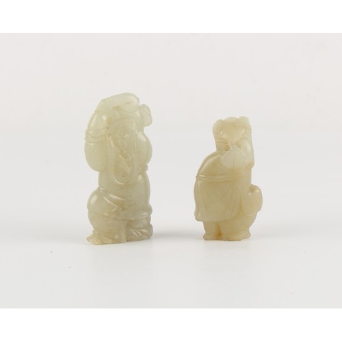 181 - Two Chinese pale celadon jade carvings of Boys, 19th / early 20th century, chip to one foot, the tal... 