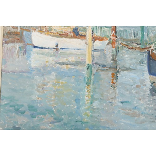 92 - ARR - Property of a gentleman - Ronald Ossory Dunlop (1894-1973) - YACHTS IN HARBOUR - oil on canvas... 