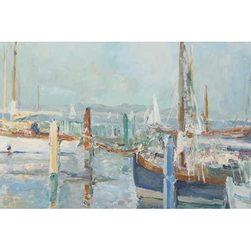 92 - ARR - Property of a gentleman - Ronald Ossory Dunlop (1894-1973) - YACHTS IN HARBOUR - oil on canvas... 