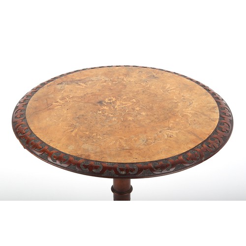 243 - Property of a deceased estate - a Victorian marquetry inlaid burr walnut circular topped tripod occa... 