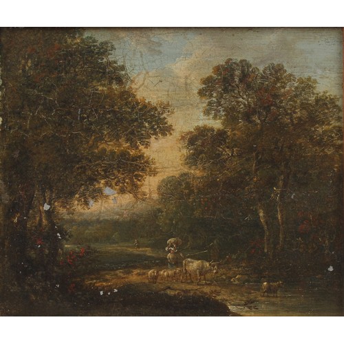 58 - Property of a lady - manner of Meindert Hobbema - A DUTCH LANDSCAPE - oil on metal panel, some flaki... 