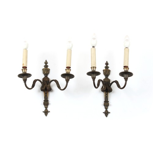 247 - Property of a lady - a pair of French Louis XVI style brass twin branch wall lights, the backplates ... 