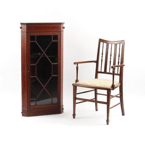 253 - Property of a gentleman - an Edwardian mahogany & banded astragal glazed corner wall cabinet, 44ins.... 