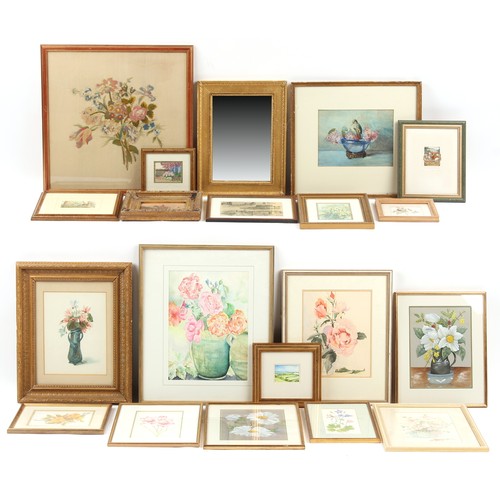 252 - Property of a lady - a large quantity of assorted framed pictures, mostly watercolours, subjects inc... 