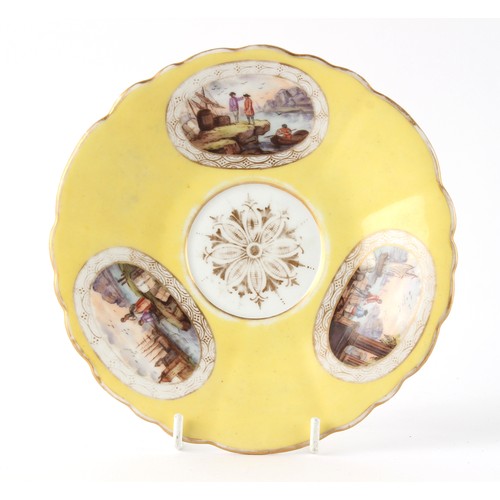 15 - Property of a gentleman - a late 19th century Dresden style yellow ground inkwell on stand, painted ... 