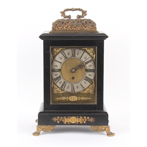 238 - The Henry & Tricia Byrom Collection - a late 19th century gilt metal mounted ebonised table clock, c... 