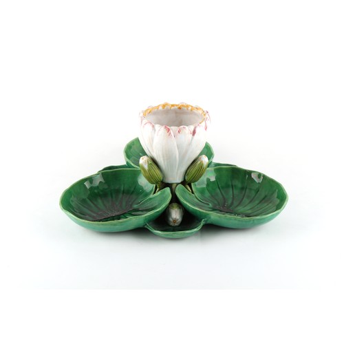 16 - Property of a lady - a Victorian Mintons majolica waterlily trefoil dish, date mark for 1877, approx... 