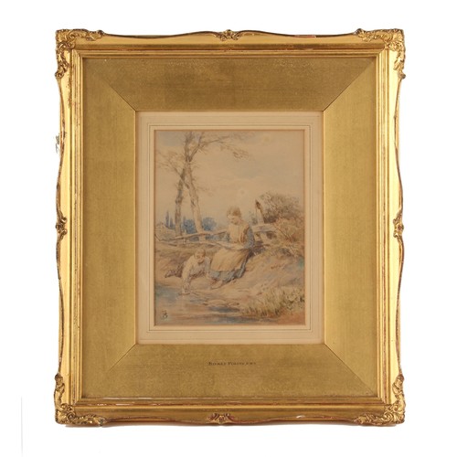 97 - Property of a lady - Myles Birket Foster RWS (1825-1899), attributed to - A GIRL AND BOY PLAYING WIT... 