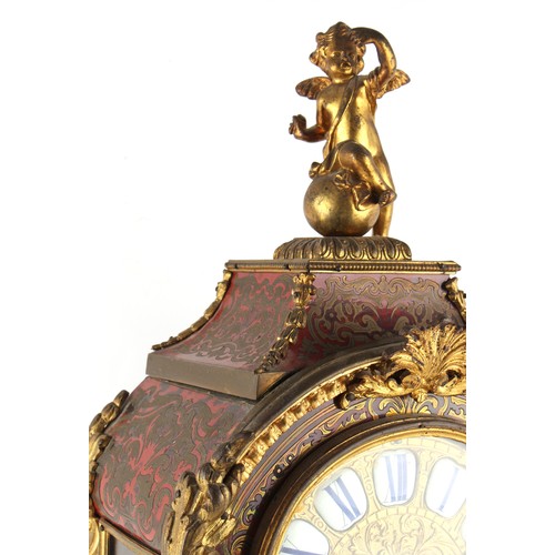 213 - Property of a lady - a good late 19th century French gilt metal mounted Boulle style mantel clock, t... 