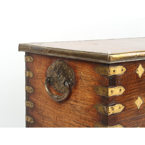 305 - Property of a lady - a Colonial, probably Dutch Colonial brass mounted teak chest, late 18th / early... 