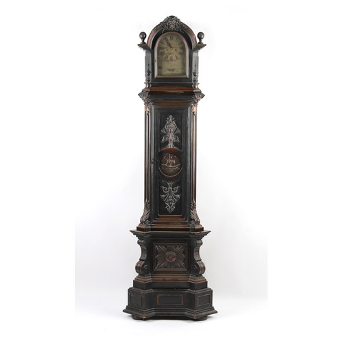 215 - Property of a lady - a very unusual early 20th century bronzed copper cased longcase clock, the two-... 