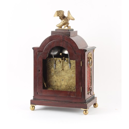 294 - The Henry & Tricia Byrom Collection - a brass mounted mahogany cased triple fusee bracket clock, cir... 