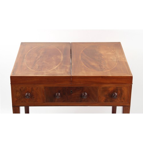 322 - The Henry & Tricia Byrom Collection - a George III mahogany & satinwood oval banded enclosed washsta... 