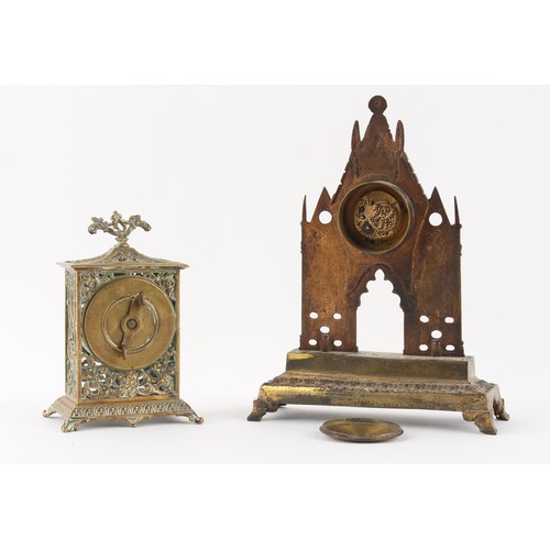 258 - The Henry & Tricia Byrom Collection - a 19th century gilt brass cased mantel timepiece modelled as a... 