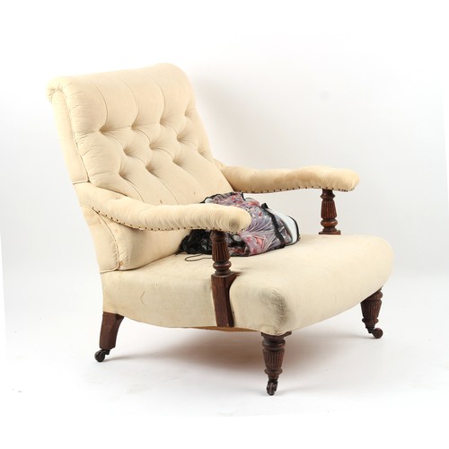 324 - The Henry & Tricia Byrom Collection - a Victorian oak & button upholstered armchair, with tapering r... 