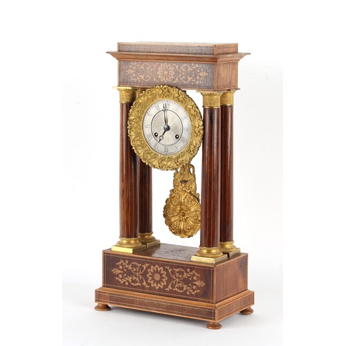 236 - Property of a deceased estate - a mid 19th century French rosewood & marquetry inlaid portico clock,... 