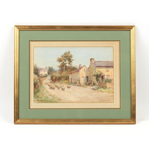 108 - Property of a lady - Frederick James Knowles (1874-1931) - A COUNTRY LANE WITH FIGURES  BY A COTTAGE... 