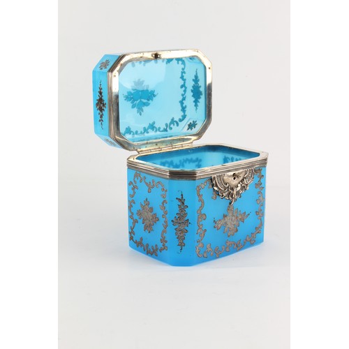 3 - Property of a lady - a 19th century blue opaline glass box, the mount stamped LINCKE, 4.75ins. (12cm... 