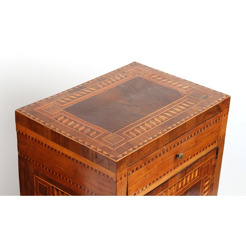 340 - Property of a gentleman - a pair of 18th century Italian parquetry bedside cabinets or pot cupboards... 