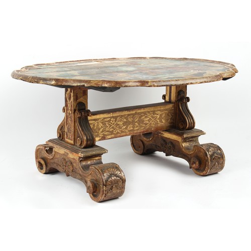 346 - Property of a gentleman - an Italian carved, painted & gilded low table, the distressed top painted ... 