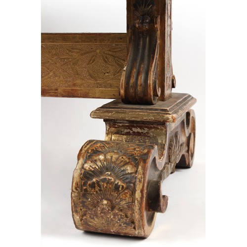 346 - Property of a gentleman - an Italian carved, painted & gilded low table, the distressed top painted ... 