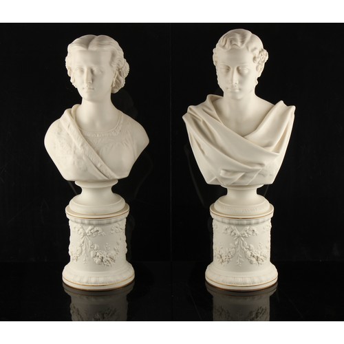 37 - Property of a gentleman - a pair of Victorian Copeland parian busts of Edward Prince of Wales and Al... 