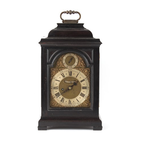 299 - The Henry & Tricia Byrom Collection - an ebonised single fusee table clock, circa 1720, the five pil... 