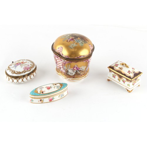 43 - Property of a lady - a group of four late 19th and early 20th century porcelain trinket boxes, the l... 