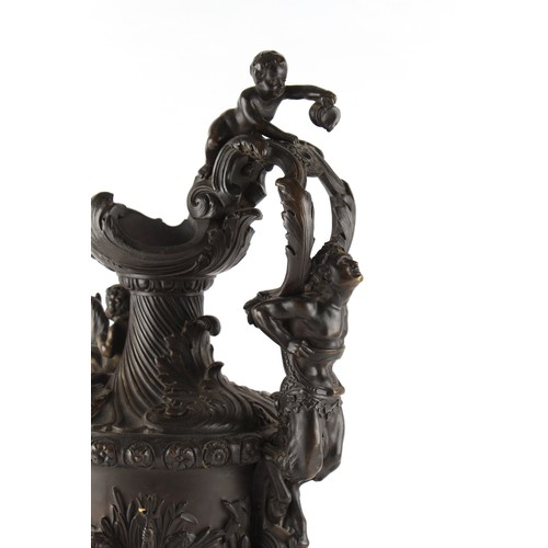 166 - Property of a deceased estate - a late 19th century French bronze ewer, emblematic of water, signed ... 