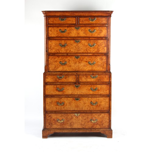 374 - Property of a gentleman - a George II walnut & featherbanded chest-on-chest or tallboy, second quart... 