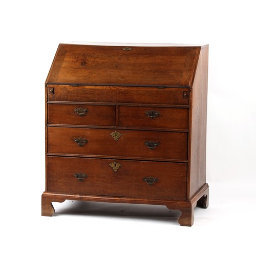 428 - Property of a deceased estate - an 18th century oak fall-front bureau, 37.4ins. (95cms.) wide (overa... 