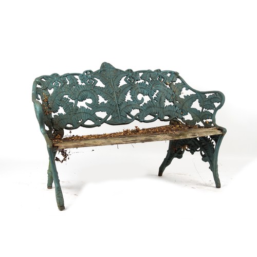 543 - Property of a gentleman - a green painted cast iron fern pattern garden bench, in the style of Coalb... 