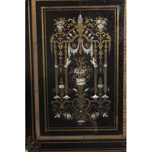 302 - A French Napoleon III ormolu mounted ebonised bonheur du jour with brass ivory & mother-of-pearl mar... 