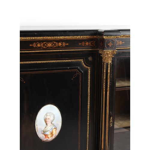 319 - Property of a lady - a good quality Victorian ormolu mounted ebonised & marquetry inlaid credenza, c... 