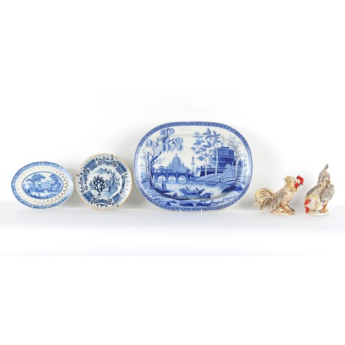 42 - Property of a lady - an early 19th century Spode blue & white Rome or Tiber pattern meat plate, 18.8... 