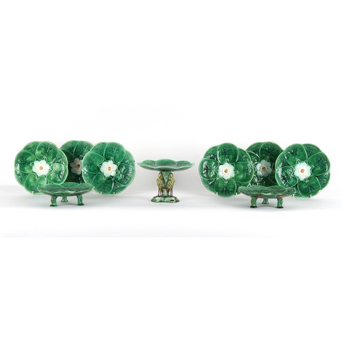 29 - Property of a lady - a late 19th century Continental majolica nine piece part dessert service, the t... 