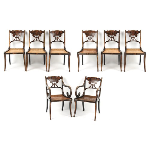 330 - Property of a lady - a set of eight 19th century Regency style painted dining chairs with cane panel... 